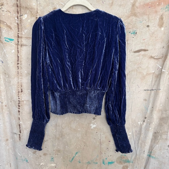 Intermix Blue Velvet Elon Long Sleeve Crop Top - Picture 4 of 5
